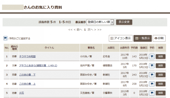 お気に入り資料照会の画面イメージ