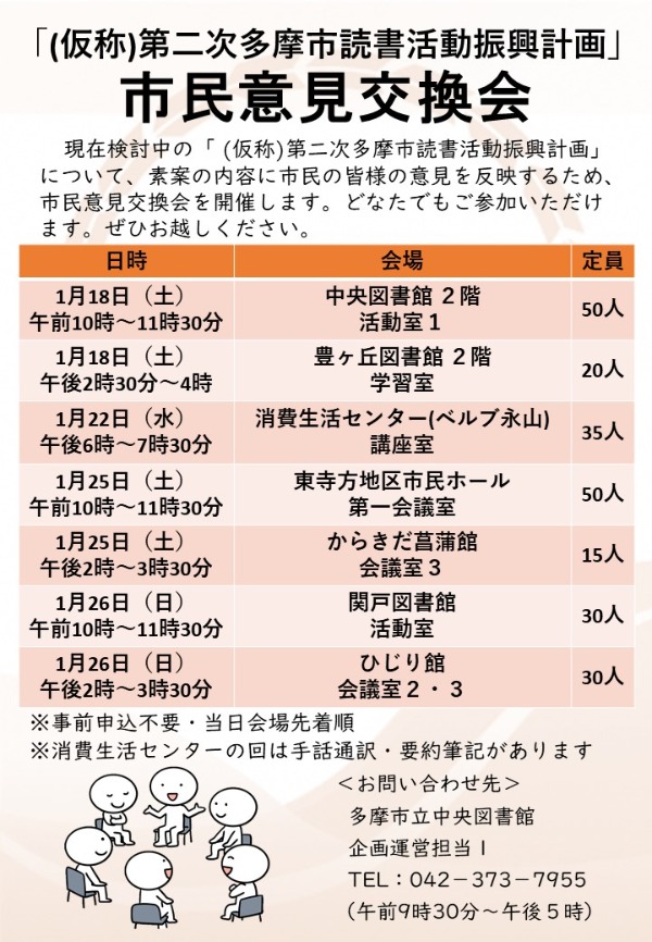 「（仮称）第二次多摩市読書活動振興計画」市民意見交換会